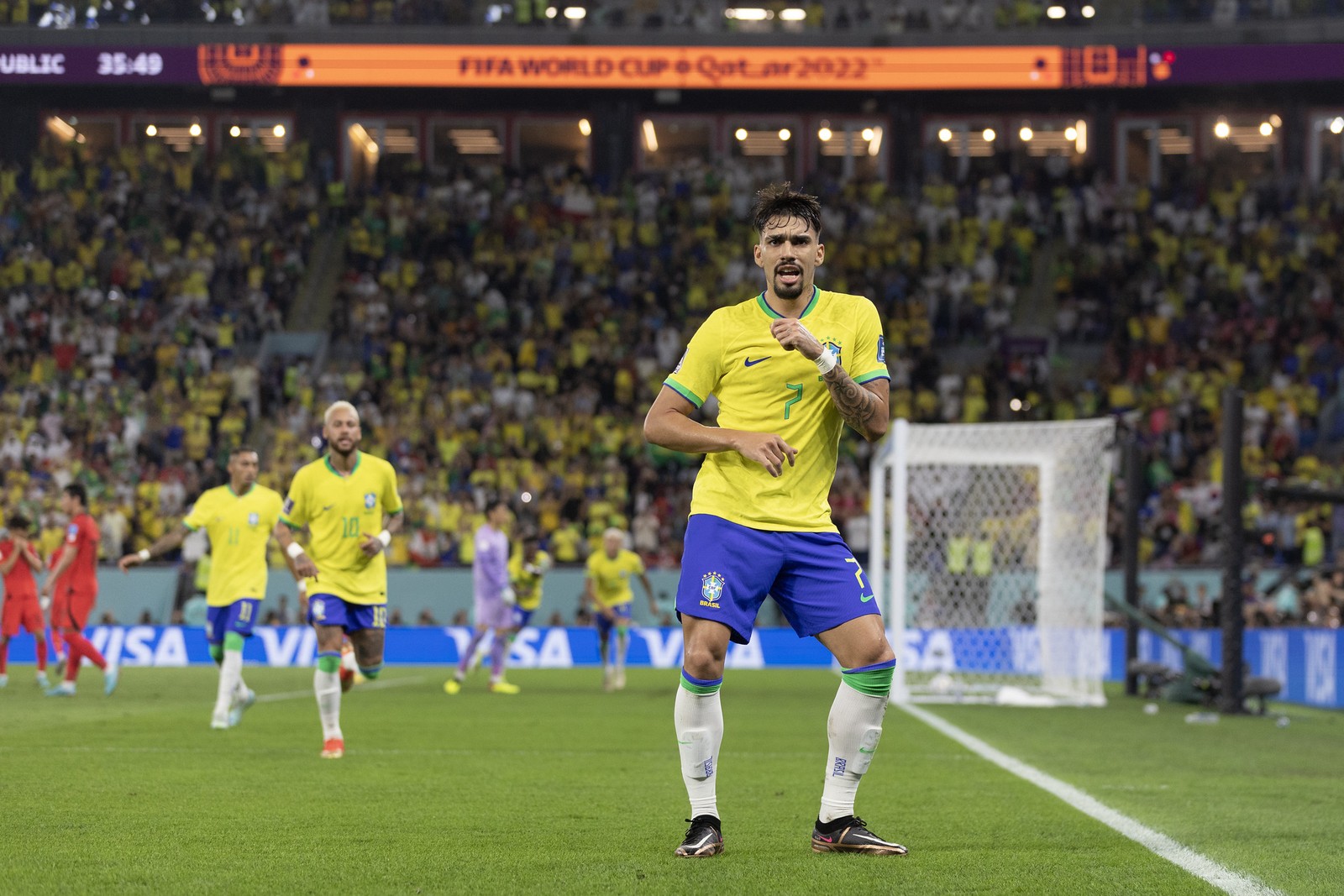 Paquetá comemorando seu gol na Copa com dancinha — Lucas Figueiredo / CBF