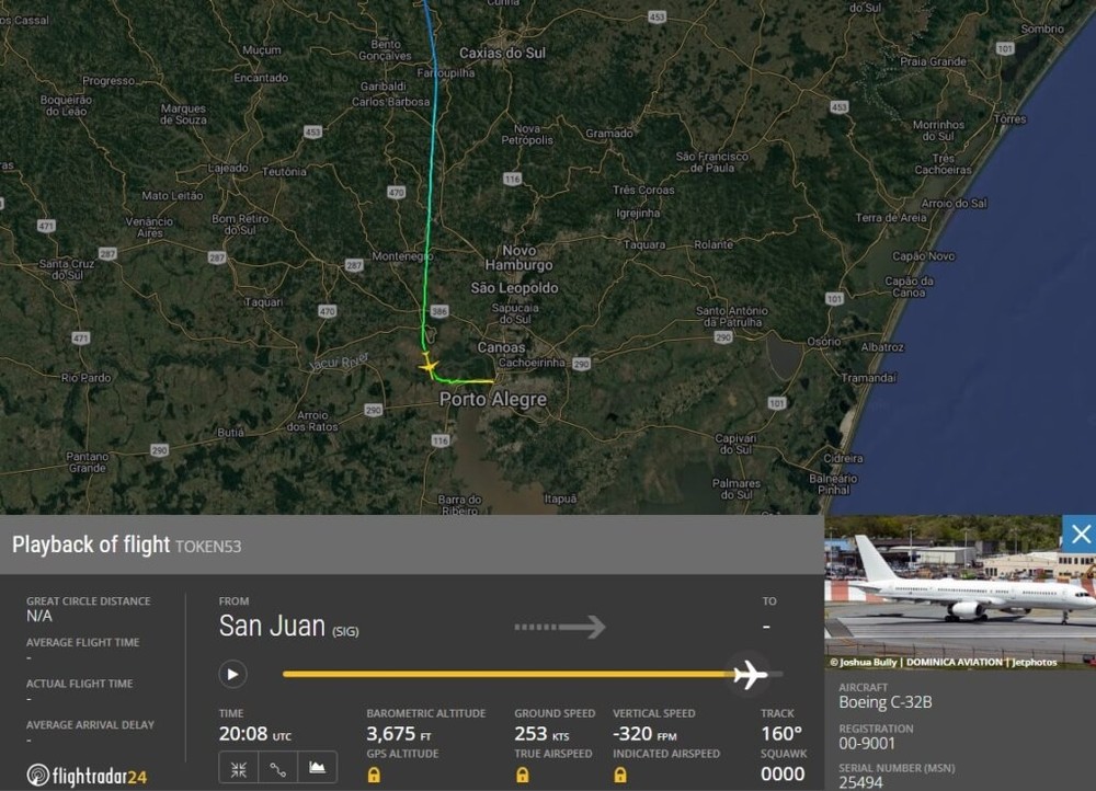 Rota da aeronave dos EUA &mdash; Foto: Reprodu&ccedil;&atilde;o/Flight Radar