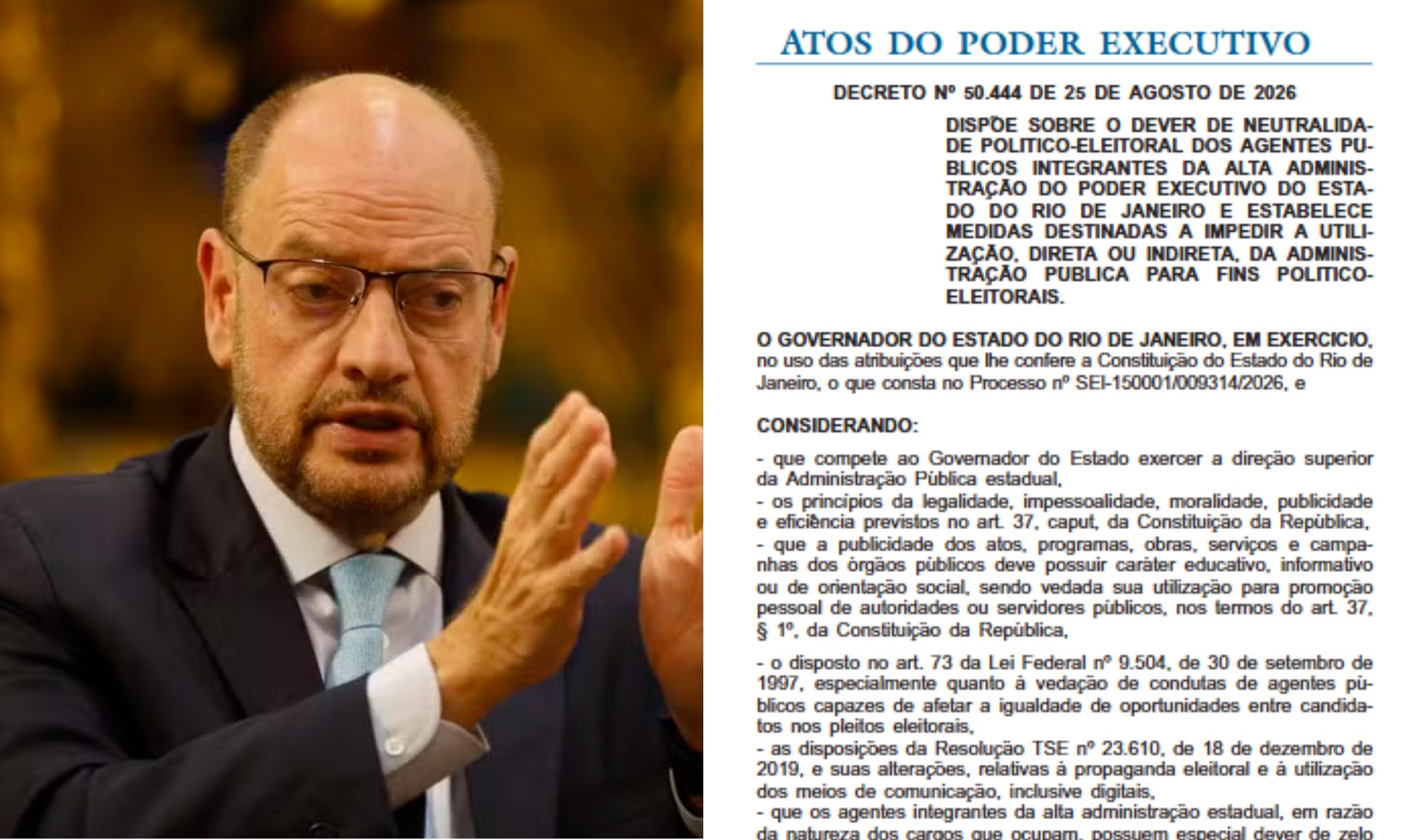 Ricardo Couto determina neutralidade de agentes públicos do governo do Rio nas eleições - QTU Questões do Universo