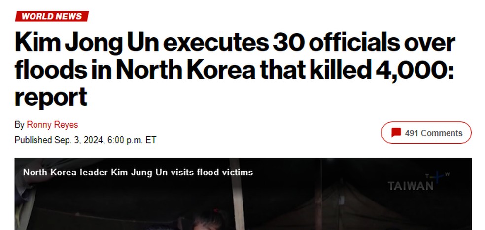 Jornal New York Post noticia ação de Kim-Jong Un — Foto: Reprodução