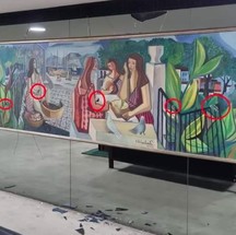 O quadro "Mulatas", de Di Cavalcanti, danificado durante ação terrorista no Palácio do Planalto — Foto: Reprodução da internet
