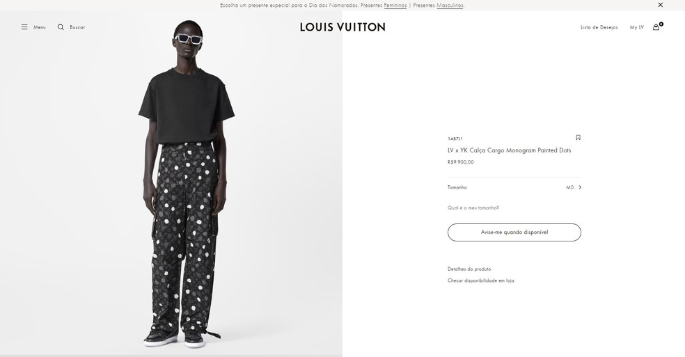 Site da Louis Vuitton — Foto: Reprodução