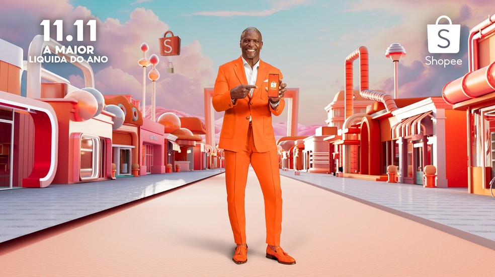 Shopee investe em publicidade com o ator americano Terry Crews para aquecer sua própria data de promoções, antes da Black Friday — Foto: Divulgação