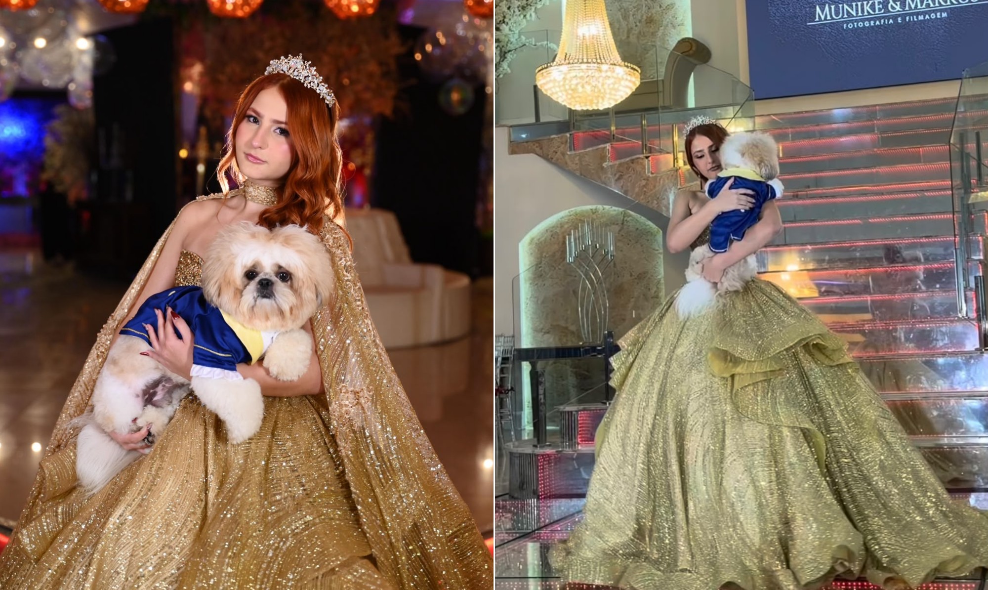 Debutante escolhe o próprio cachorro como príncipe em festa de 15 anos, e vídeo viraliza: 'Eu quis que fosse surpresa'