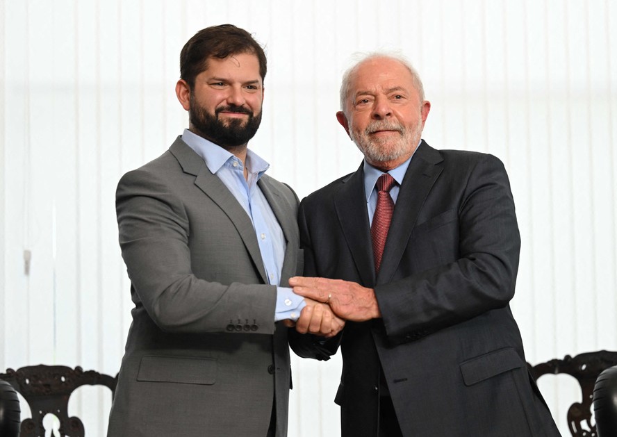 O chileno Gabriel Boric em encontro bilateral com Lula em Brasília