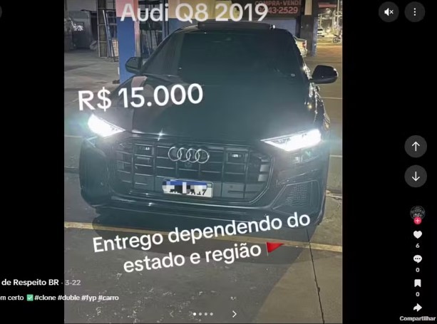Audi, Corolla e Jeep por até R$ 15 mil: polícia investiga perfis que anunciam carros de luxo roubados a preços baixos no TikTok