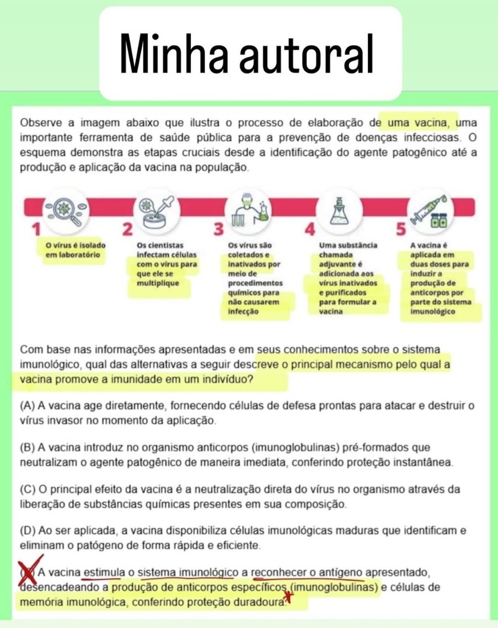 Enem: questão sobre vacina de Edcley Teixeira — Foto: Reprodução