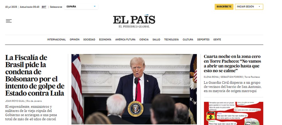 Procurador-geral pede condena&ccedil;&atilde;o por tentativa de golpe; imprensa internacional repercute &mdash; Foto: Reprodu&ccedil;&atilde;o El Pa&iacute;s