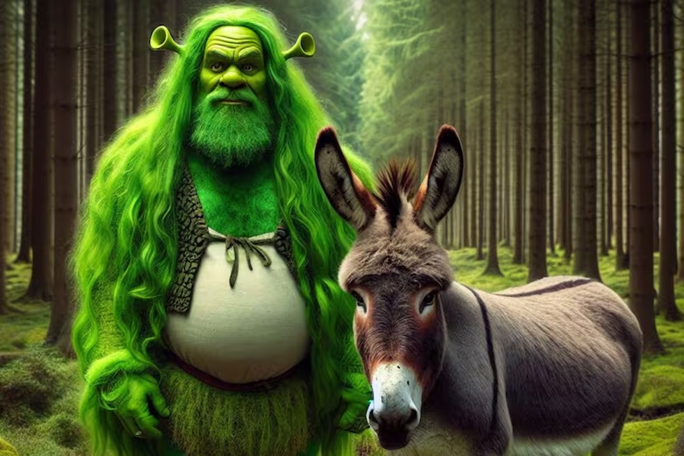 Esta é a aparência de Shrek com mais características humanas, de acordo com o Copilot — Foto: Copilot