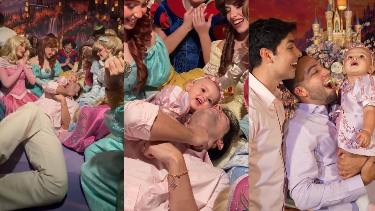 Lucas Rangel e Bley levam ‘todas’ as princesas da Disney para festa de 1 ano da filha