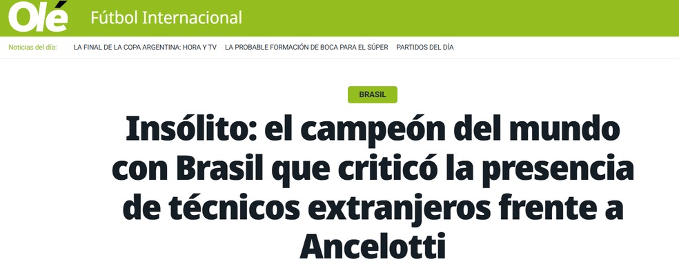 Olé repercute falas de ex-treinadores para Ancelotti — Foto: Reprodução