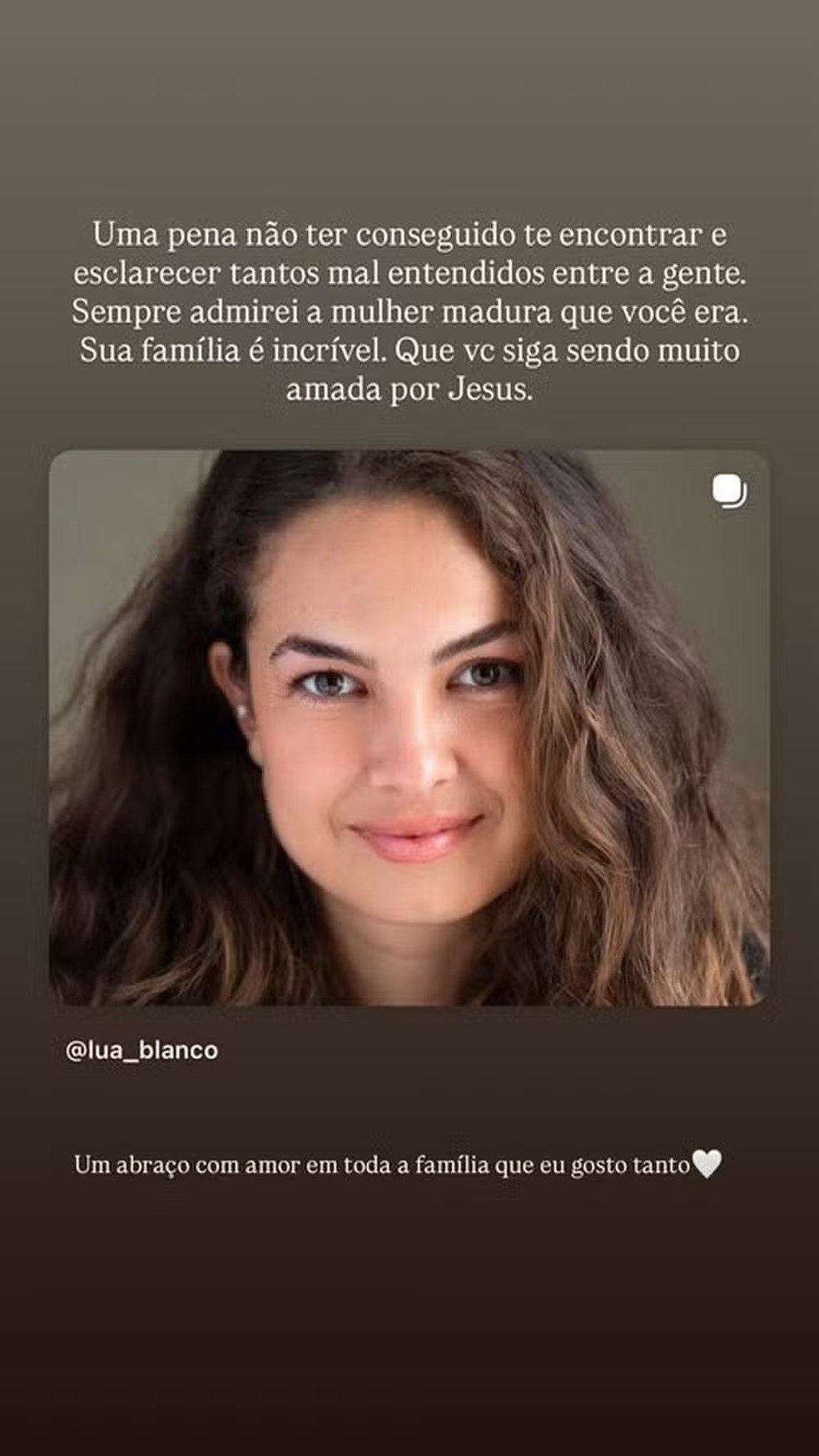 Homenagem de Pérola Faria a Lua Blanco — Foto: Reprodução