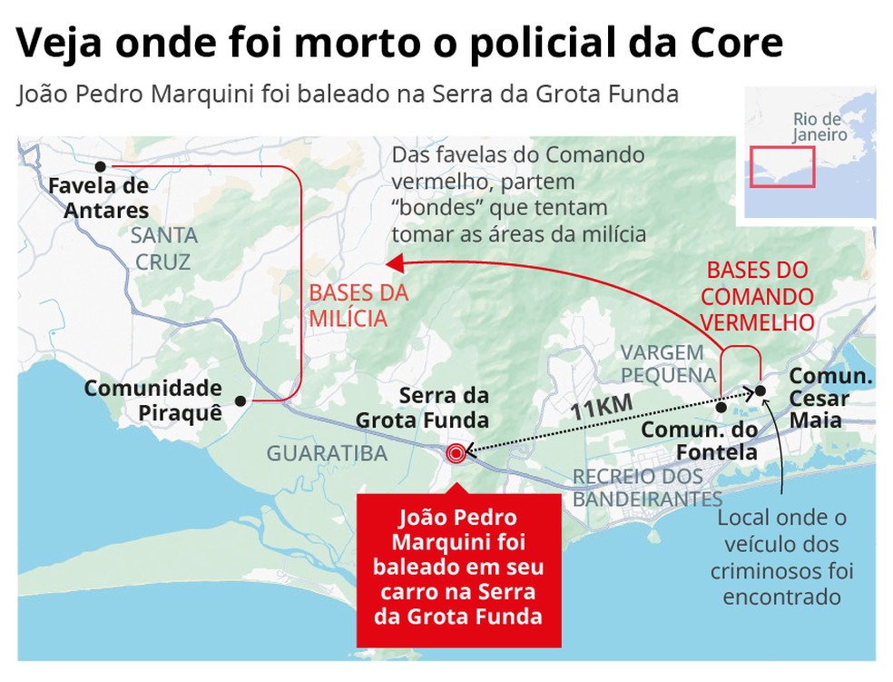O local onde o policial foi morto — Foto: Editoria de Arte