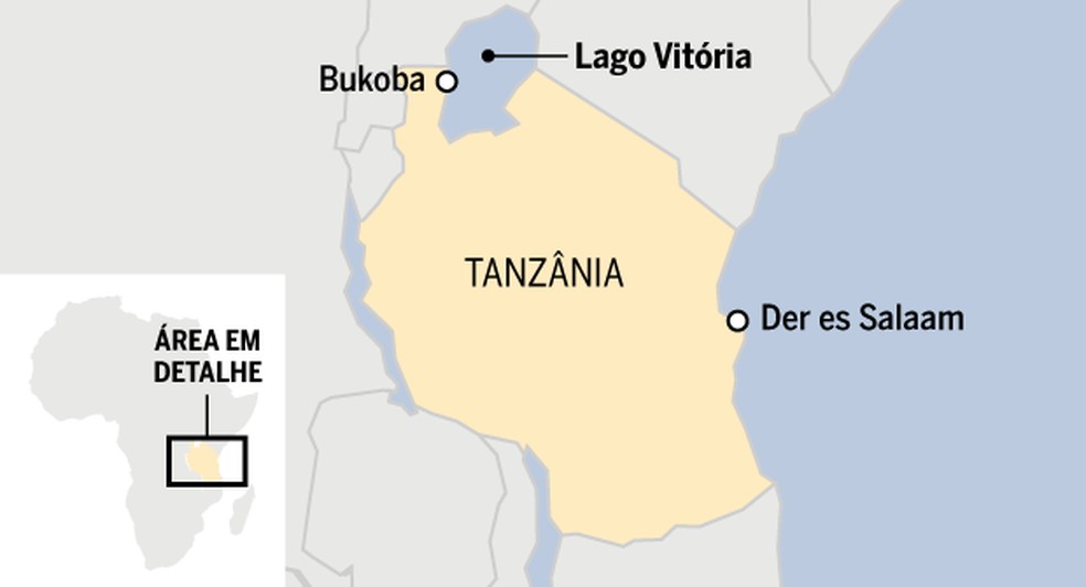 Mapa Tanzânia queda da aeronave ATR-42 no Lago Vitória — Foto: Arte O Globo