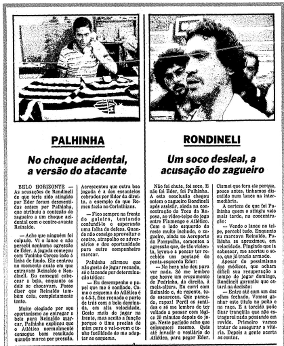 Rondinelli e Palhinha dão versões sobre lance que terminou em fratura na mandíbula do zagueiro do Flamengo — Foto: Arquivo O Globo