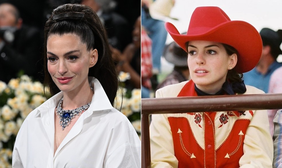 Anne Hathaway no Met Gala 2025, 20 anos após o trabalho em "O segredo de de Brokeback Mountain" — Foto: Nina Westervelt/The New York Times