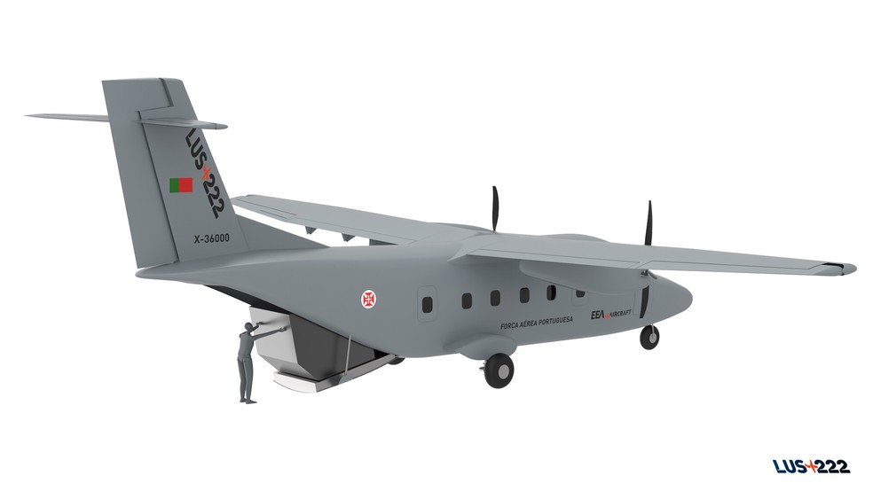 O LUS-222 é um bimotor de asa alta com porta de carga traseira. Tem capacidade para transportar 19 passageiros ou até duas toneladas de carga, podendo atuar em missões militares, de busca e salvamento, transporte e também na aviação regional. — Foto: Divulgação