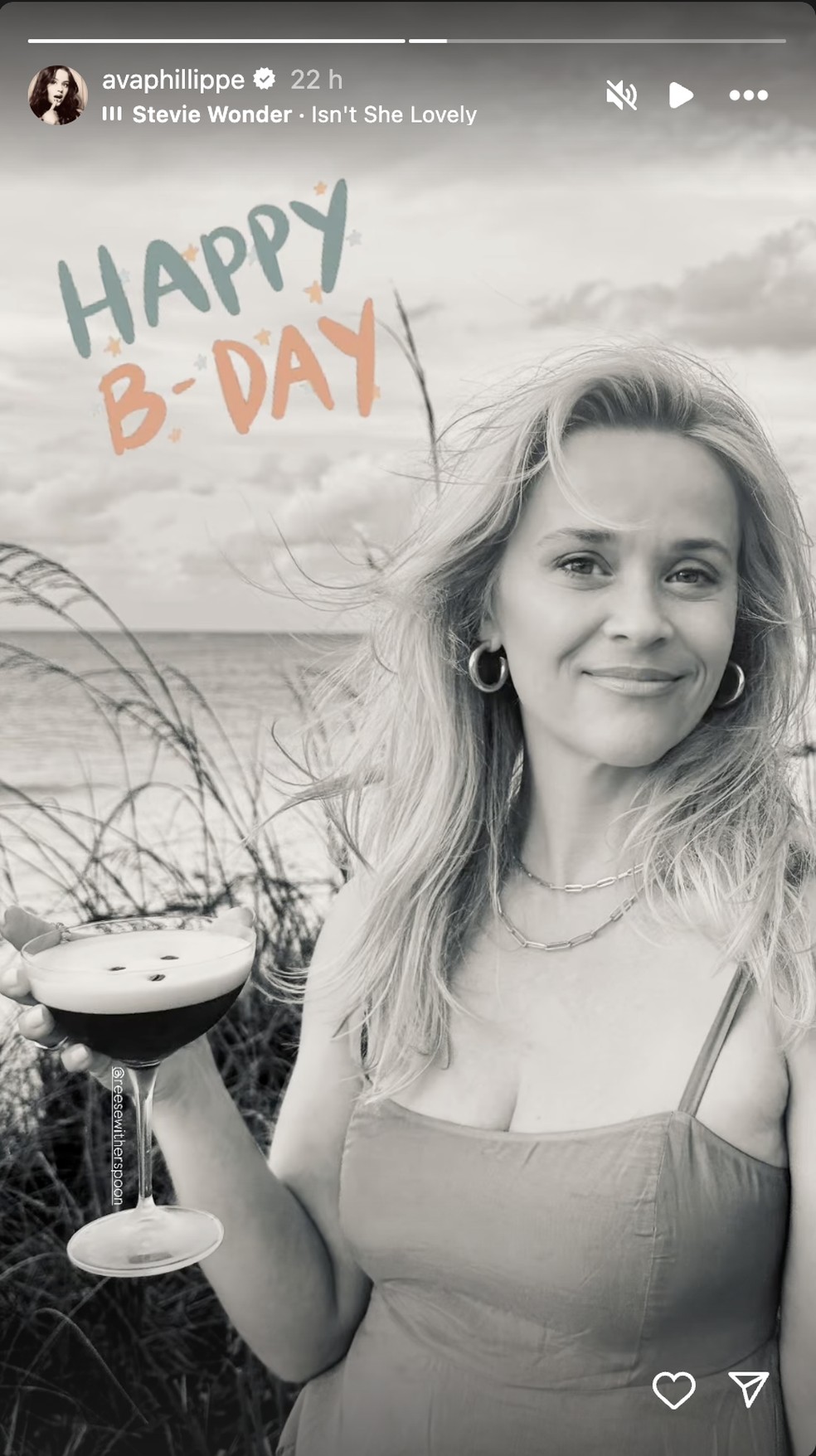 Os parabéns de Ava Phillippe, filha mais velha de Reese Witherspoon — Foto: Reprodução/Instagram