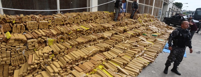 Quase 50 toneladas de maconha são encontradas em operação da PM na Maré com auxílio de cães farejadores — Foto: Fabiano Rocha / Agência O Globo