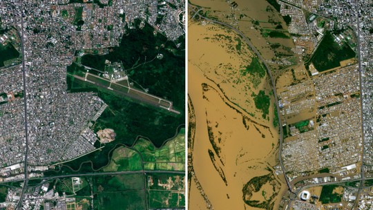 Enchente no RS: Imagens de satélite em alta resolução revelam metade da cidade de Canoas inundada; compare