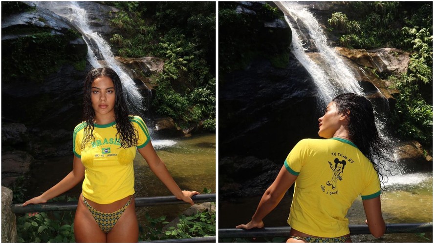 Bella Campos posa de biquíni e recebe elogios: 'Fresquinha'