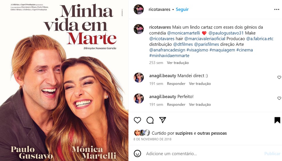 Rico Tavares também fez a beleza do filme 'Minha vida em marte' — Foto: Reprodução/Instagram