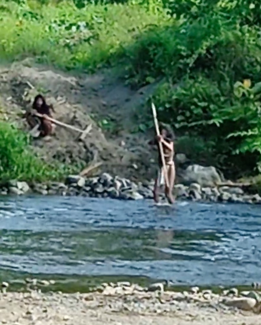 Isolados Hongana Manyawa, da Indonésia, atiram flechas contra invasores — Foto: Ketan Patel/Survival