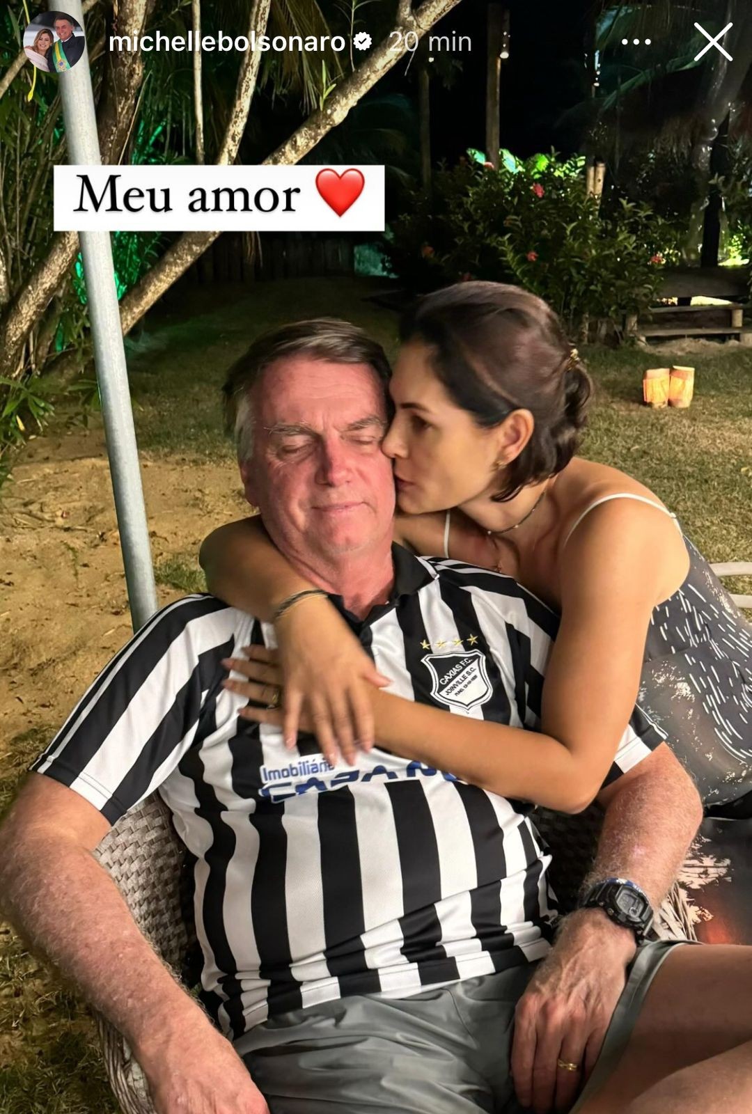 Michelle quebra o silêncio e mostra Bolsonaro sorridente após indiciamento por tentativa de golpe: 'Meu amor'