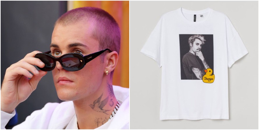 Cantor Justin Bieber acusou a varejista Hennes & Mauritz AB de vender roupas que o retratam sem o seu consentimento