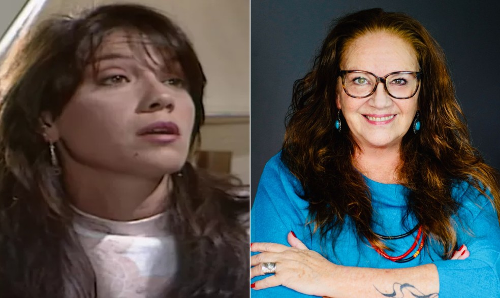 Cristina Prochaska, a Laís em'Vale tudo', e atualmente — Foto: Reprodução e Arquivo pessoal