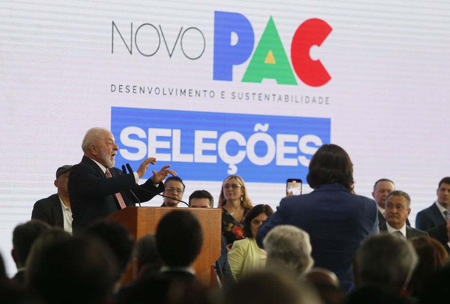 O presidente Lula no lan&ccedil;amento do novo PAC no Pal&aacute;cio do Planalto