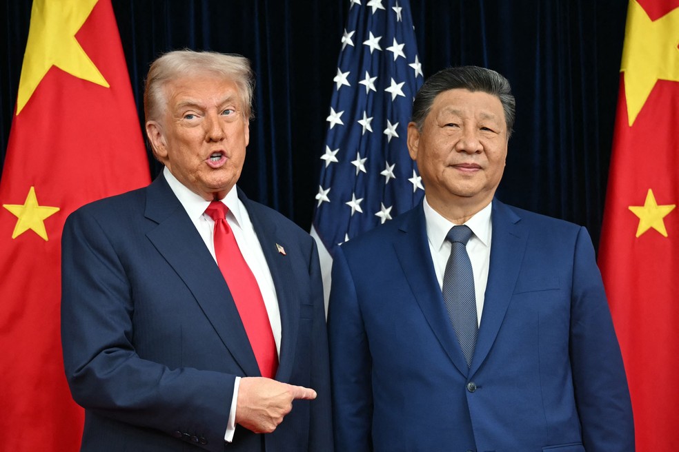 O presidente dos EUA, Donald Trump, e o líder chinês, Xi Jinping — Foto: Andrew Caballero-Reynolds / AFP