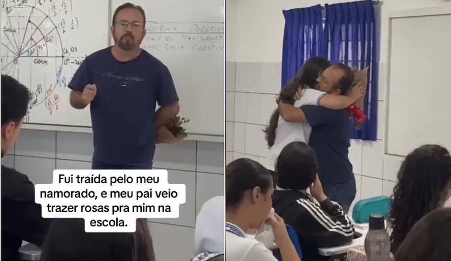Pai surpreende filha com homenagem na escola após desilusão amorosa