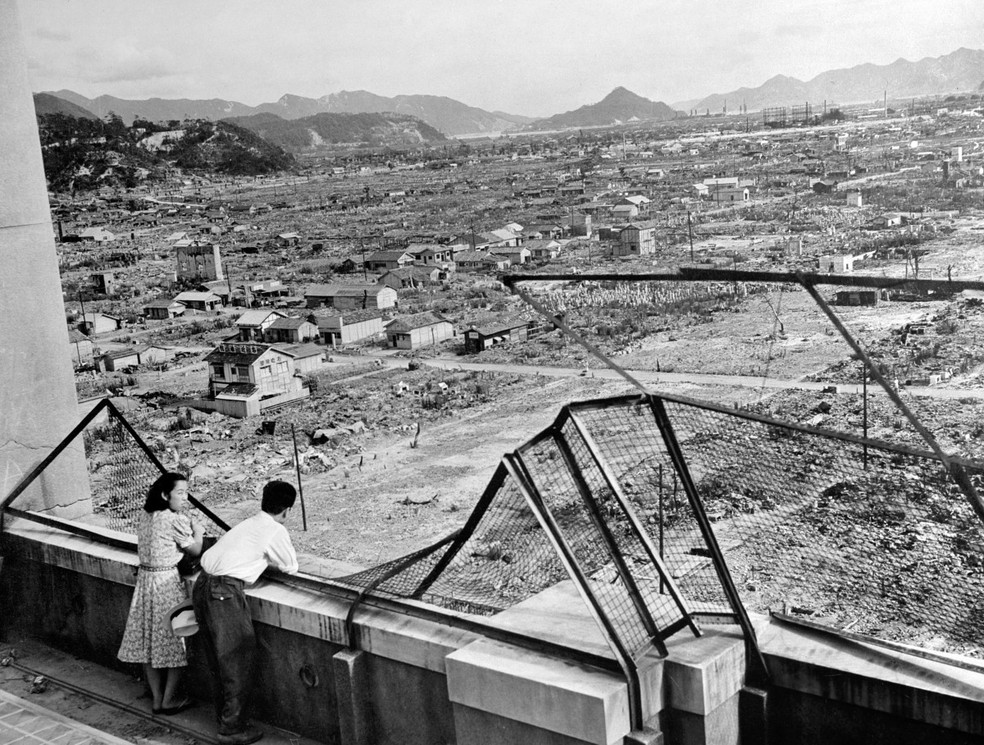 Esta Foto, Tirada EM, 1948, Mosta uma Vista de Devastada devastada de hiroshima, nojapão, três Anos Apósolançamentoolançamentoda Primeira bomba bombaatômica Atômica Sobrepopulação. - Foto: AFP