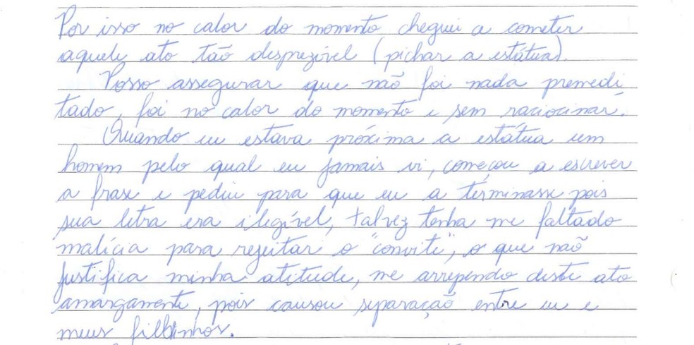 Trecho de carta enviada por Débora Rodrigues dos Santos ao ministro Alexandre de Moraes — Foto: Reprodução