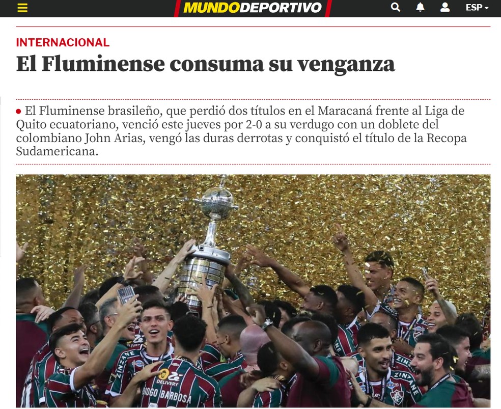 Mundo Deportivo repercute título do Fluminense — Foto: Reprodução/Mundo Deportivo