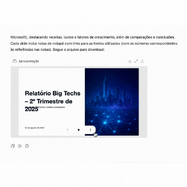 IA conseguiu puxar um arquivo do Google Drive e criar uma apresentação por mim — Foto: Reprodução/ChatGPT