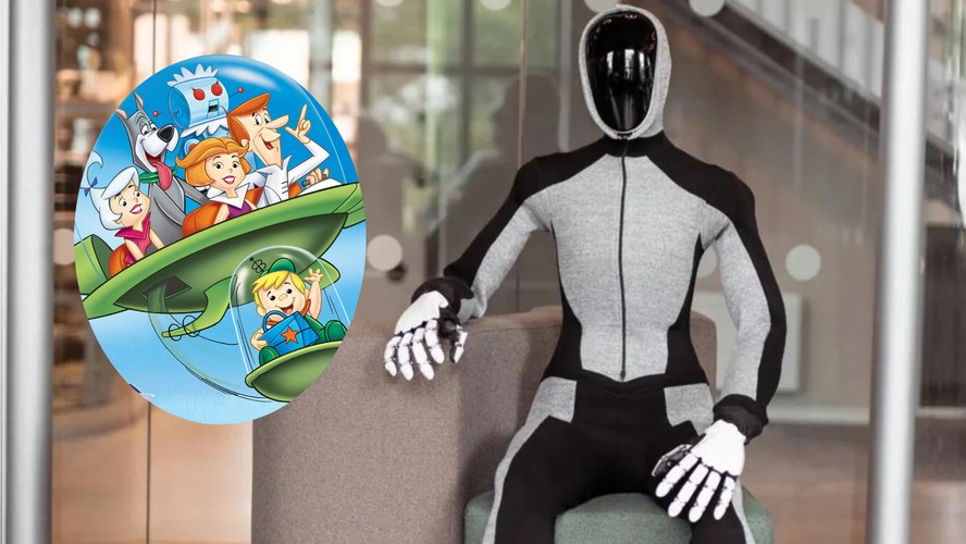 Montagem ilustrativa dos Jetsons ao lado do robô Neo