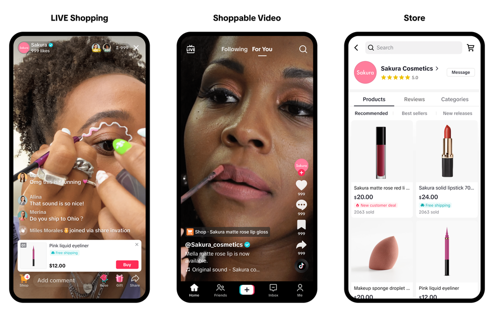 TikTok vai ter vendas em lives, vídeos com produtos e, futuramente, uma aba "Loja"; imagem mostra recurso nos EUA — Foto: Divulgação/TikTok