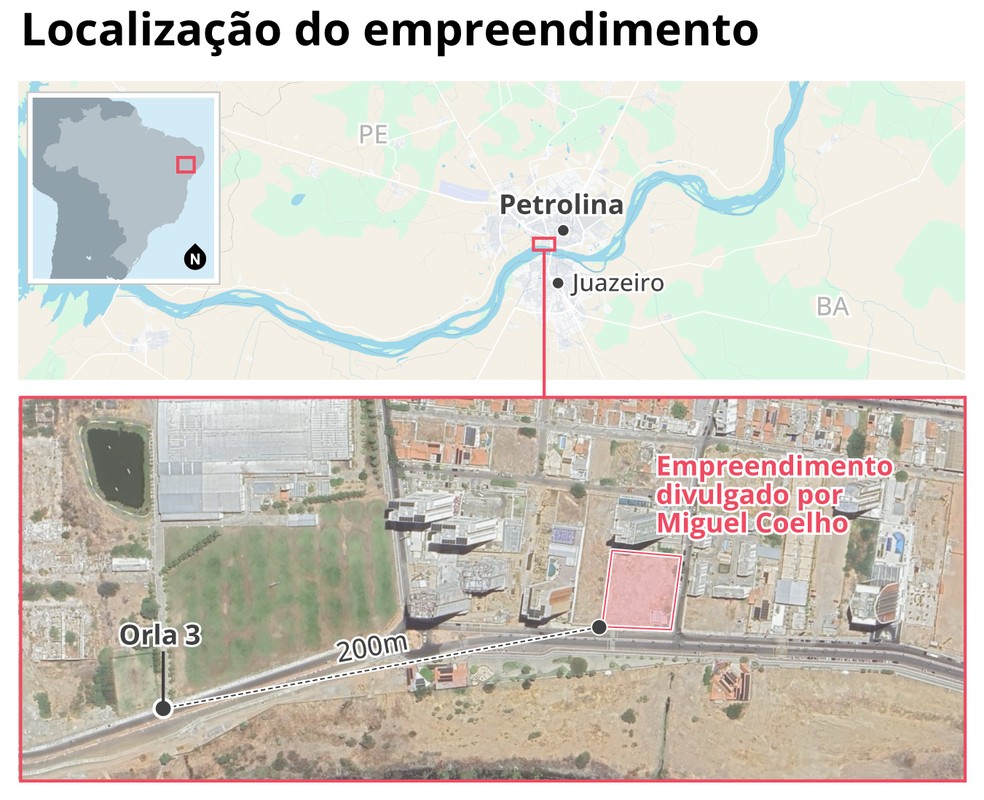 Empreendimento imobiliário fica próximo à Orla 3 — Foto: Editoria de arte