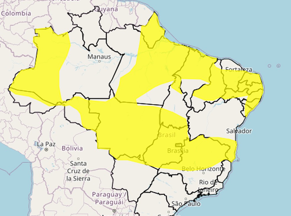 Mancha amarela encobre parte do território — Foto: Reprodução/Inmet