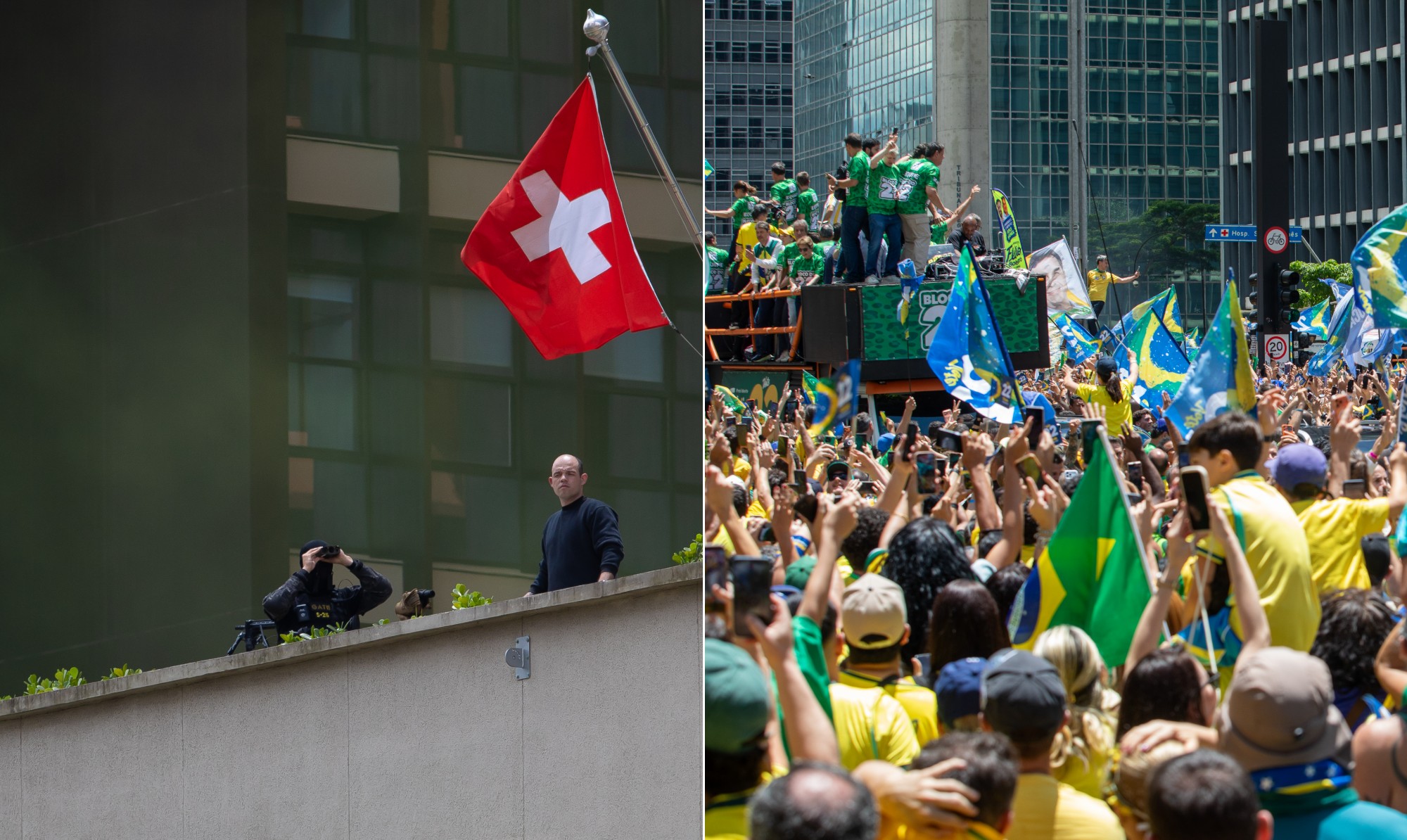 Snipers no alto de prédios chamam atenção durante comício de Flávio Bolsonaro na Paulista