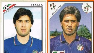 Hoje técnico da seleção brasileira, Carlo Ancelotti esteve nos álbuns das Copas do Mundo de 1986 e 1990 como jogadxor da Itália — Foto: Reprodução: Panini
