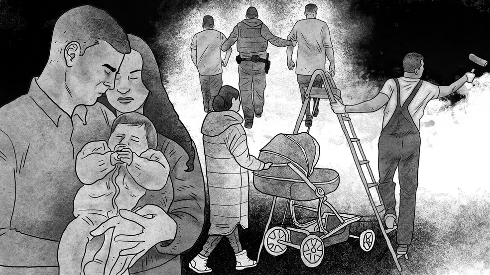Casal de brasileiros teme que seja separado do filho, de nacionalidade americana, nos EUA — Foto: Editoria de Arte / O Globo