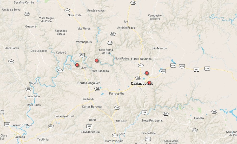 Mapa mostra onde ocorreram tremores — Foto: Rede Sismográfica Brasileira